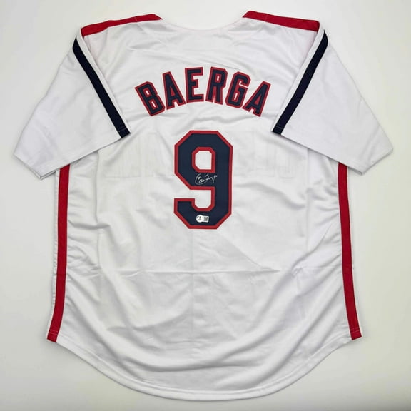 Autographed/Signed Carlos Baerga Cleveland White Baseball Jersey Beckett BAS COA