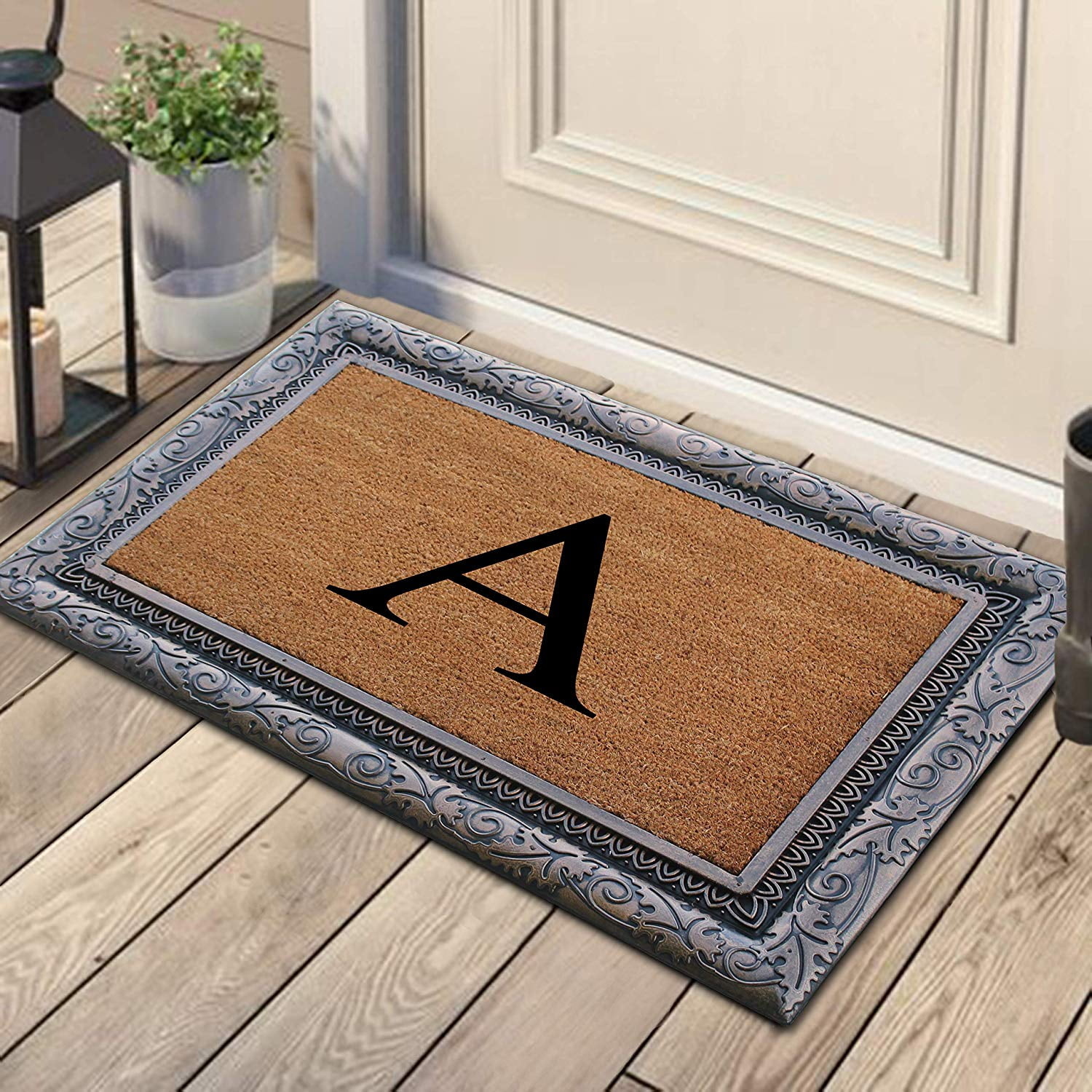 A1HC First Impression Rubber and Coir Albena 24" X 36" Bronze Finished Heavy Duty Monogrammed Doormat