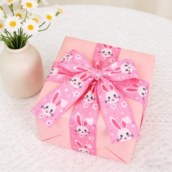 Meggemo Easter Ribbon Bunny Egg Satin Edge Strip Craft Gift Wrapping Decorative Bow Trim Floral Arrangement Spring Holiday Party Supply