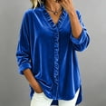 thumbnail image 3 of Lutiedan Plus Size Long Sleeve Shirts for Women Ruffle V Neck Work Blouses Dressy Casual Curved Hem Fall Tops S-5XL, 3 of 6