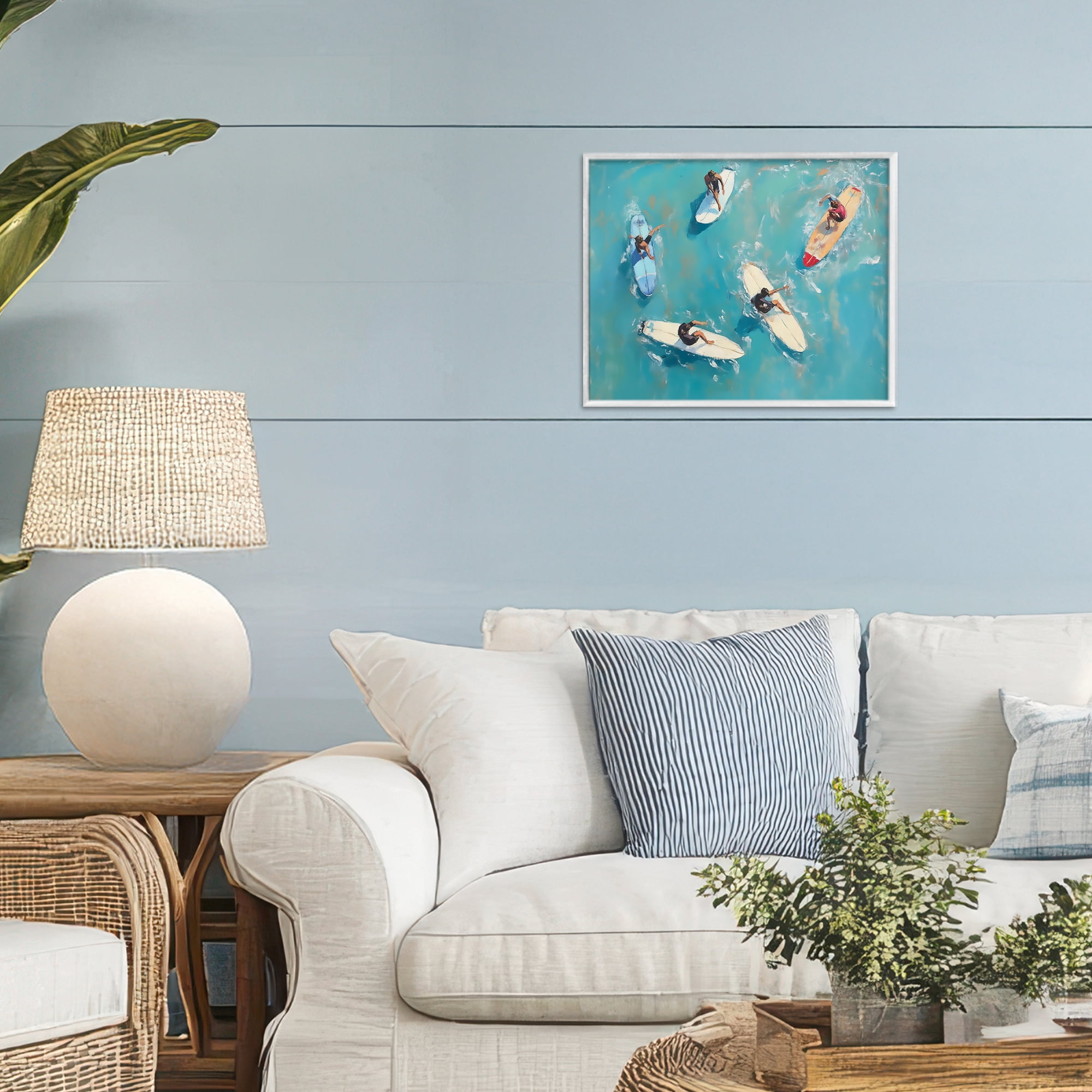 Stupell Industries Group of Surfers at Sea White Framed Giclee Art, design by LSR Design Studio