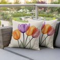 thumbnail image 4 of Spring Orange Pillow Covers 2 Pack Purple Pink X-ray Tulip Flower Leaf Retro Pillowcase Waterproof Outdoor Throw Pillow Cover for Patio Garden Square Cushion 18”x18”, 4 of 9