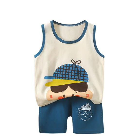 Boys' Sleepwear Agkizg 2-Piece Boys' Pajama Sets,Kids Nightwear Loungewear Clothes Set,Fashion Boys' Casual Sleeveless Tops Round Neck Collar Botton Printed Short Pants Sets