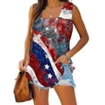 thumbnail image 1 of Puntoco Camiseta sin mangas con cuello cuadrado y estampado del Día de la Independencia para mujer, camiseta holgada sin mangas, 1 of 5
