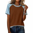 thumbnail image 3 of T Shirts For Women Brown Womens Tops Fashion Summer Neck Short Sleeve Vacation Outfits, 3 of 5
