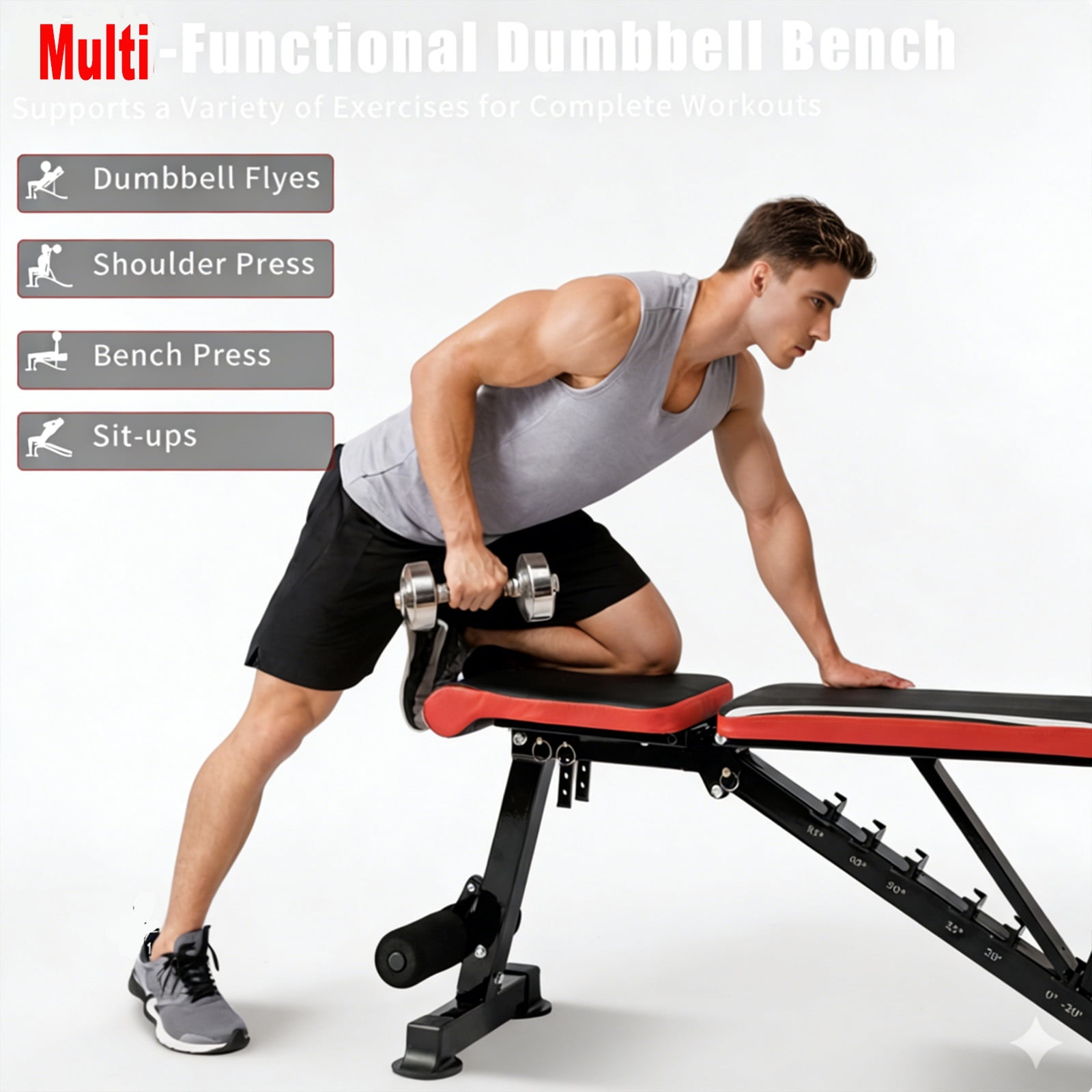 Adjustable 900 LBS Weight Bench for Home Gym with Stable Leg Support, Fast Folding Workout Bench for Full Body Strength Training, Men & Women