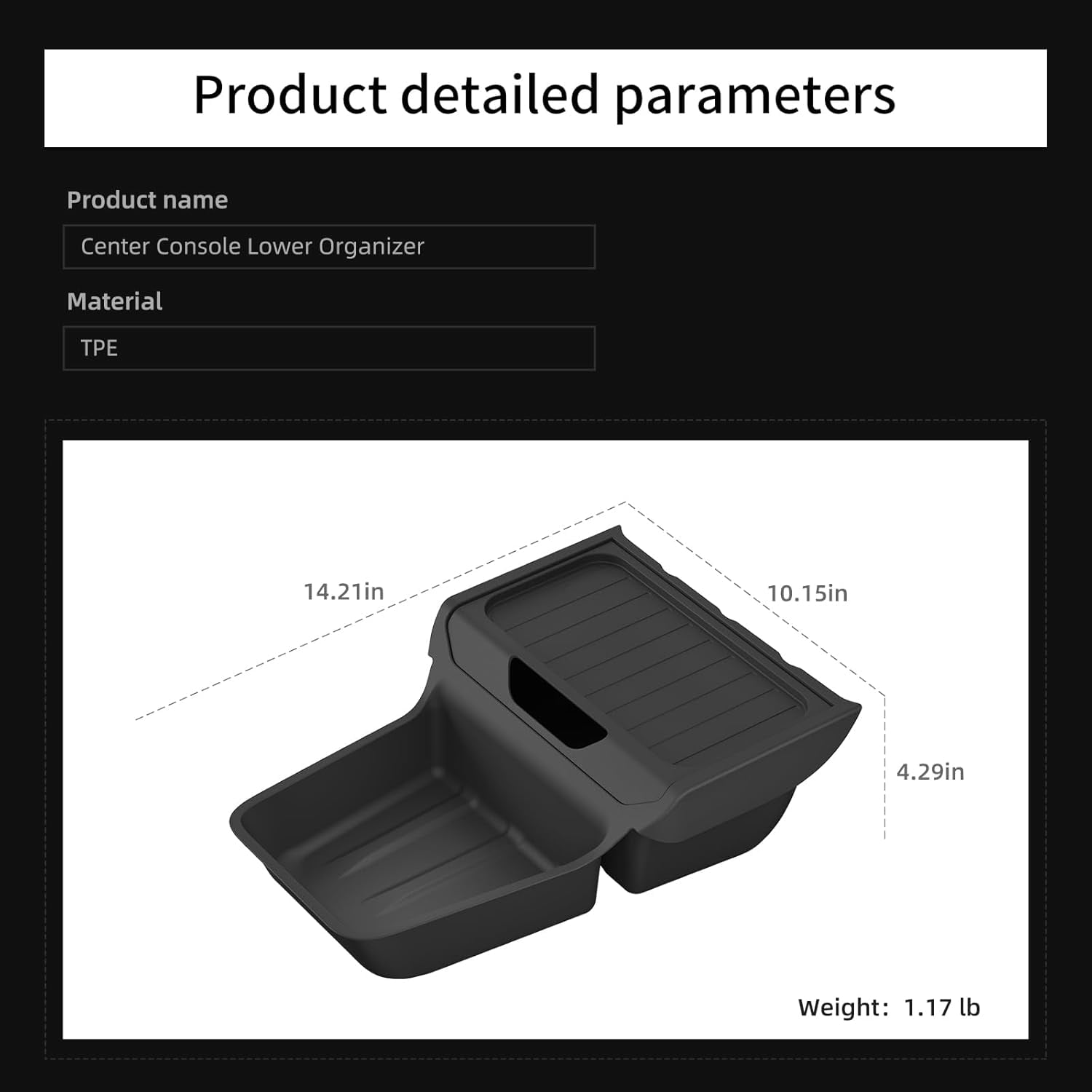 Lower Center Console for Tesla Model Y Juniper Standard Version 2026 2025 Lower Storage Organizer Accessories Interior Storage Insert Tray TPE Black