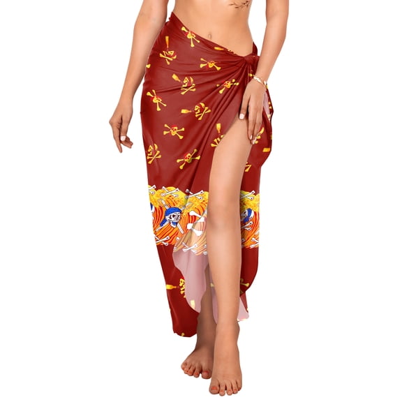 HAPPY BAY Women's Bikini Wrap Bathing suit Halloween Skull Beach Wraps Swimsuit Skirt Sarong Skirts for Women One Size Plus Caribbean Pirates, Red