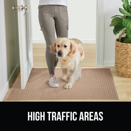 Gorilla Grip Moisture Guard Doormat, Indoor Outdoor Rubber Backed Weather Mat, 35x23, Beige