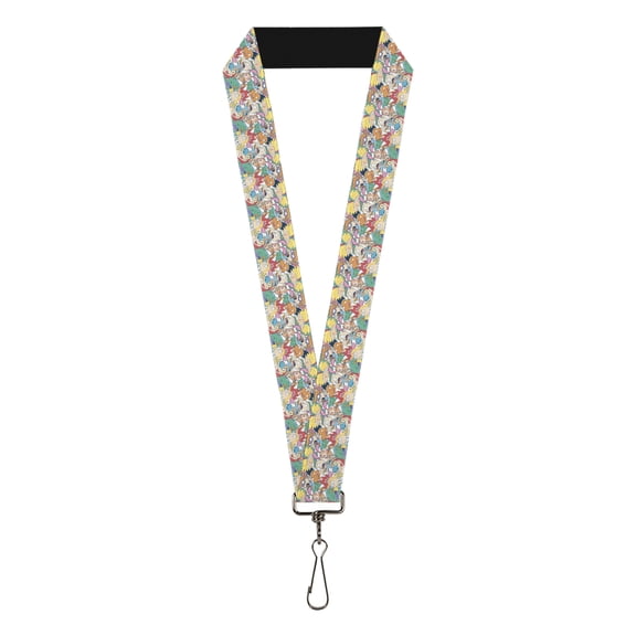 Nickelodeon Lanyard, Nick 90s Rewind Character Mash Up Collage White, Elastic