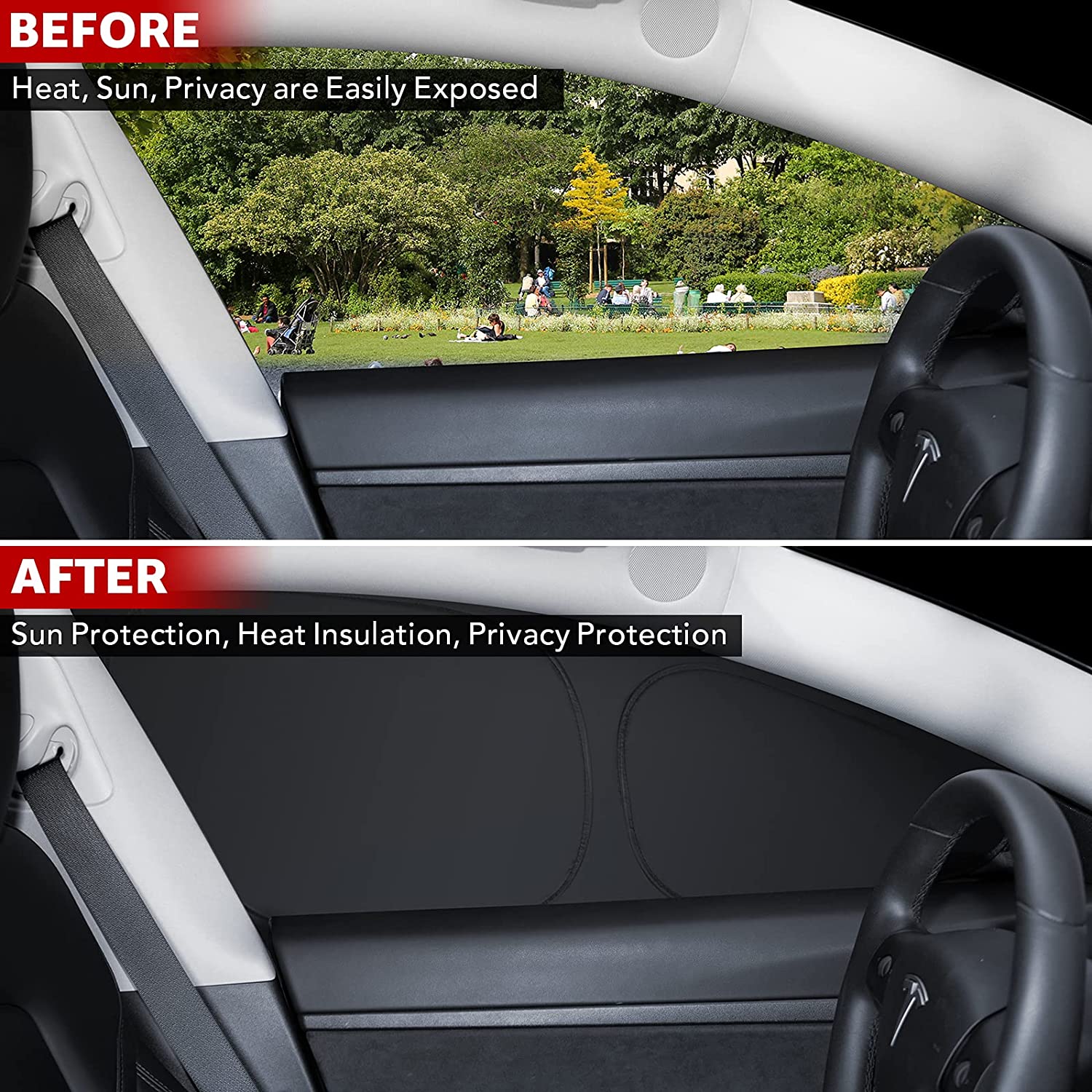 VION Tesla Model 3 Windows Sunshades (7 Pieces - 1 Front Windshield  Sunshade, 4 Side Windows Sunshades, 2 Triangular Windows Sunshades)