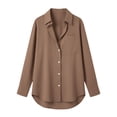 thumbnail image 4 of Women's Long Sleeve Button Down Shirts Collared Basic Dress Shirt Loose Fit Casual Tops with Chest Pocket, 4 of 7