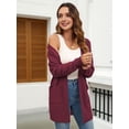 thumbnail image 6 of Women'S Casual Solid Color Long Placket Sweater Soft Knit Oversized Cardigan for Women Jacket Wine Red L, 6 of 8