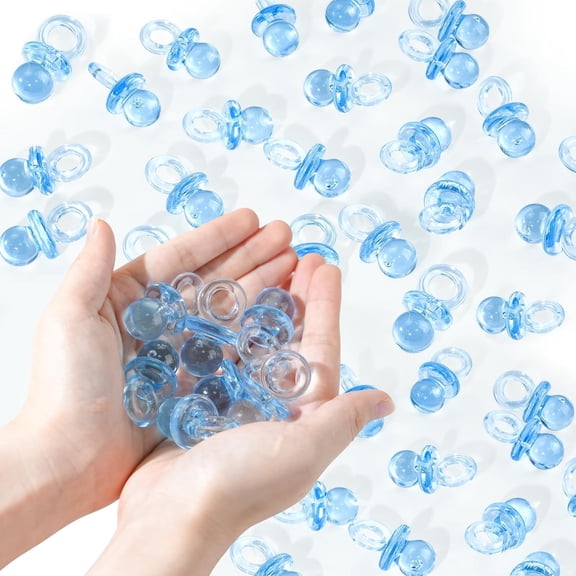 XIRQI 36 Acrylic Pacifiers for Baby Shower Game Boy 1.75 Inch, Cute Blue Pacifiers for Gender Reveal Party Table Scatter Favors (Blue)
