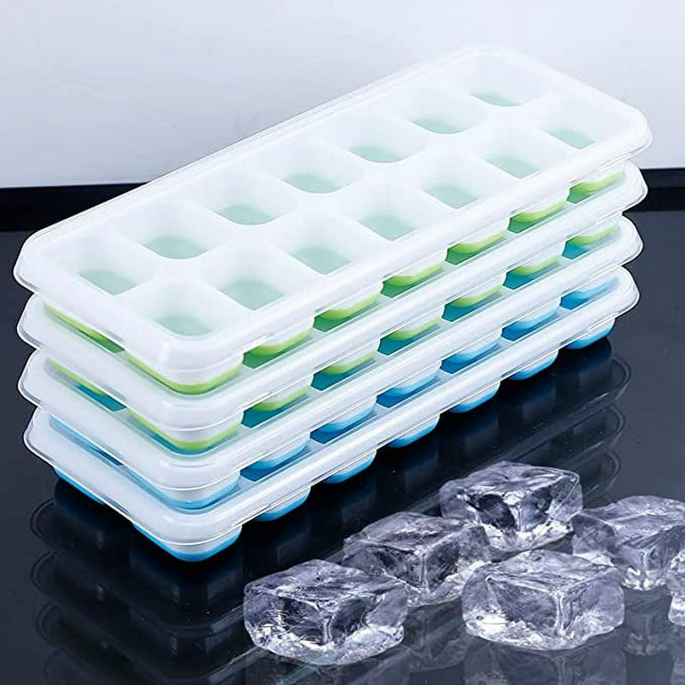 Silicone stackable Ice Cube Trays, Reusable Flexible Silicone Ice Cube Trays  with Spill-Resistant Removable Lids, Easy Release Ice Maker Tray - Easy to  Use & Dishwasher Safe (White+Blue) - 4 Pack 
