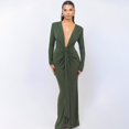 thumbnail image 2 of Vestido largo UEHCNFU para mujer, cuello en V profundo, ajustado fruncido, verde, 2 of 6