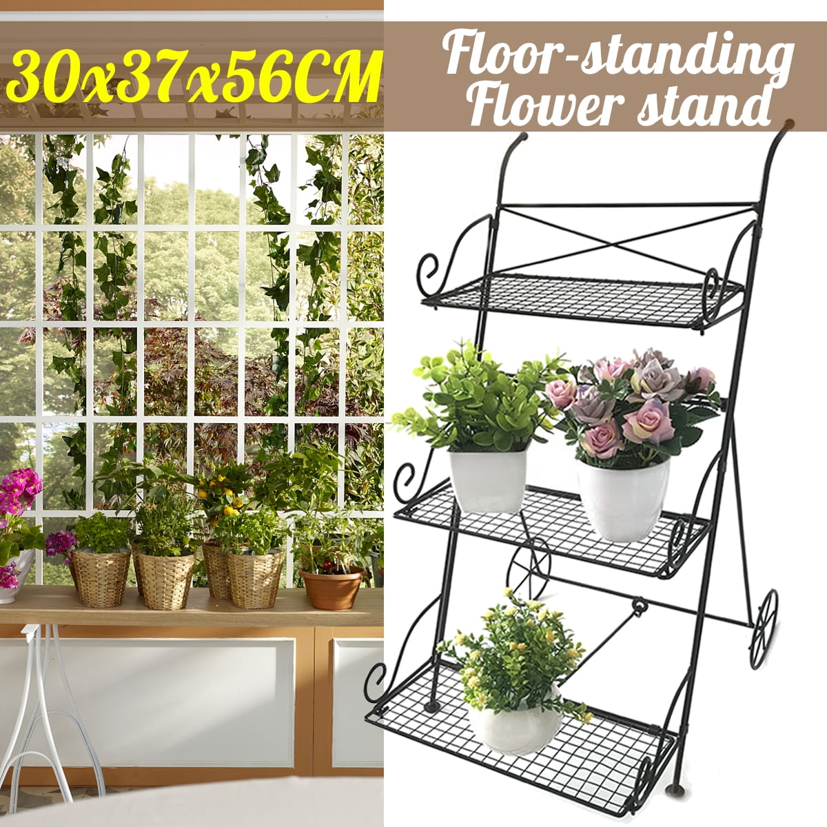 4 Holder Metal Flower Plant Pot Shelf Stand Garden Terrace Florist Display Rack