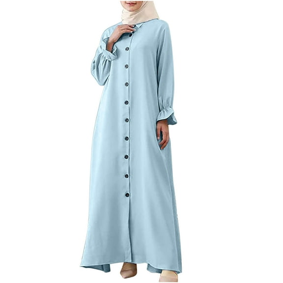 Awdenio Womens Flowy Long Sleeve Dresses on Women's Fashion Turndown Collar Loose Long Sleeve Solid Ankle-length Dress Long Dress
