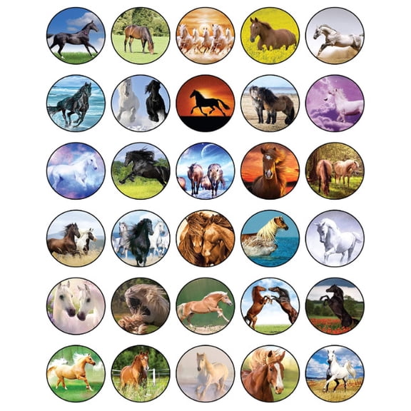 30 x Edible Cupcake Toppers Themed of Horses Fan Party Collection of Edible Cake Decorations | Uncut Edible on Wafer Sheet