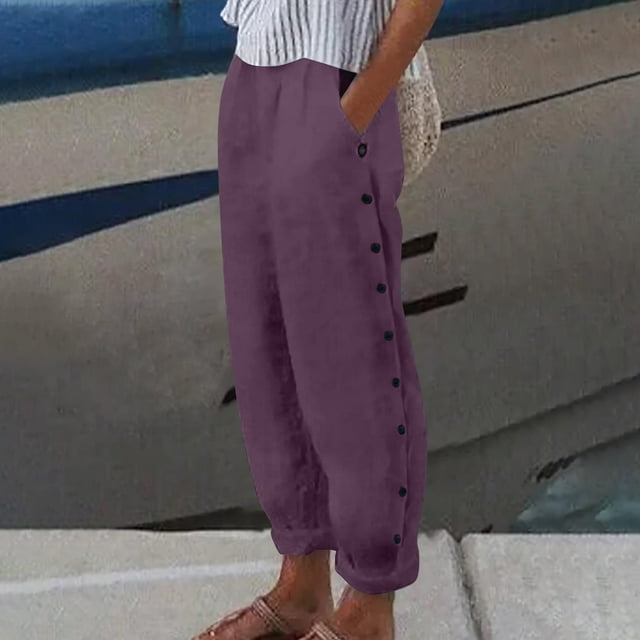 YDLCAFD Corduroy Pants Womens Women Buttons Solid Pants High Waisted Wide Leg Pants Fashion Drawstring Elastic Trousers Comfy Straight Leg Long Pants With Pockets