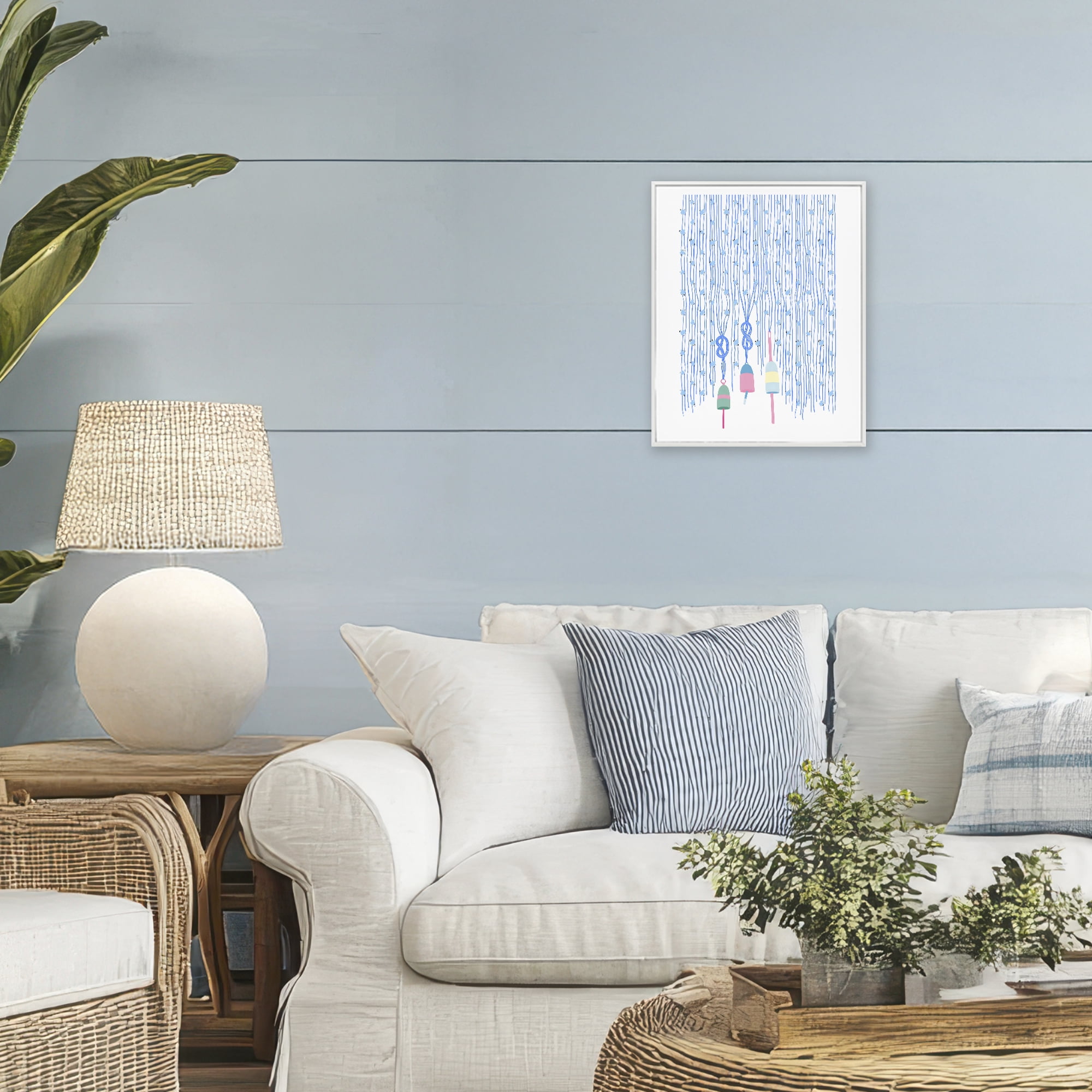 Stupell Industries Hanging Buoys on Ropes White Framed Giclee Art, design by Melissa Tilley