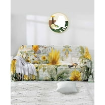 Floral Bee Sofa Covers for 3 Cushion Couch,Washable Sectional & L Shape Couch Covers for Dog/Cat/Kids,Vintage Yellow Sunflower Farmhouse Wood Non Slip Sofa Slipcover Tassel Futon Cover 71''x150''