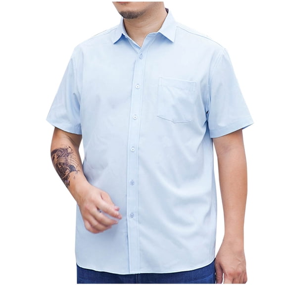 Alkepwun Mens Short Sleeve Button Down Shirts Wrinkle Free Dress Business Casual Shirt with Pocket Comfortable Breathable Lightweight Collar Tops