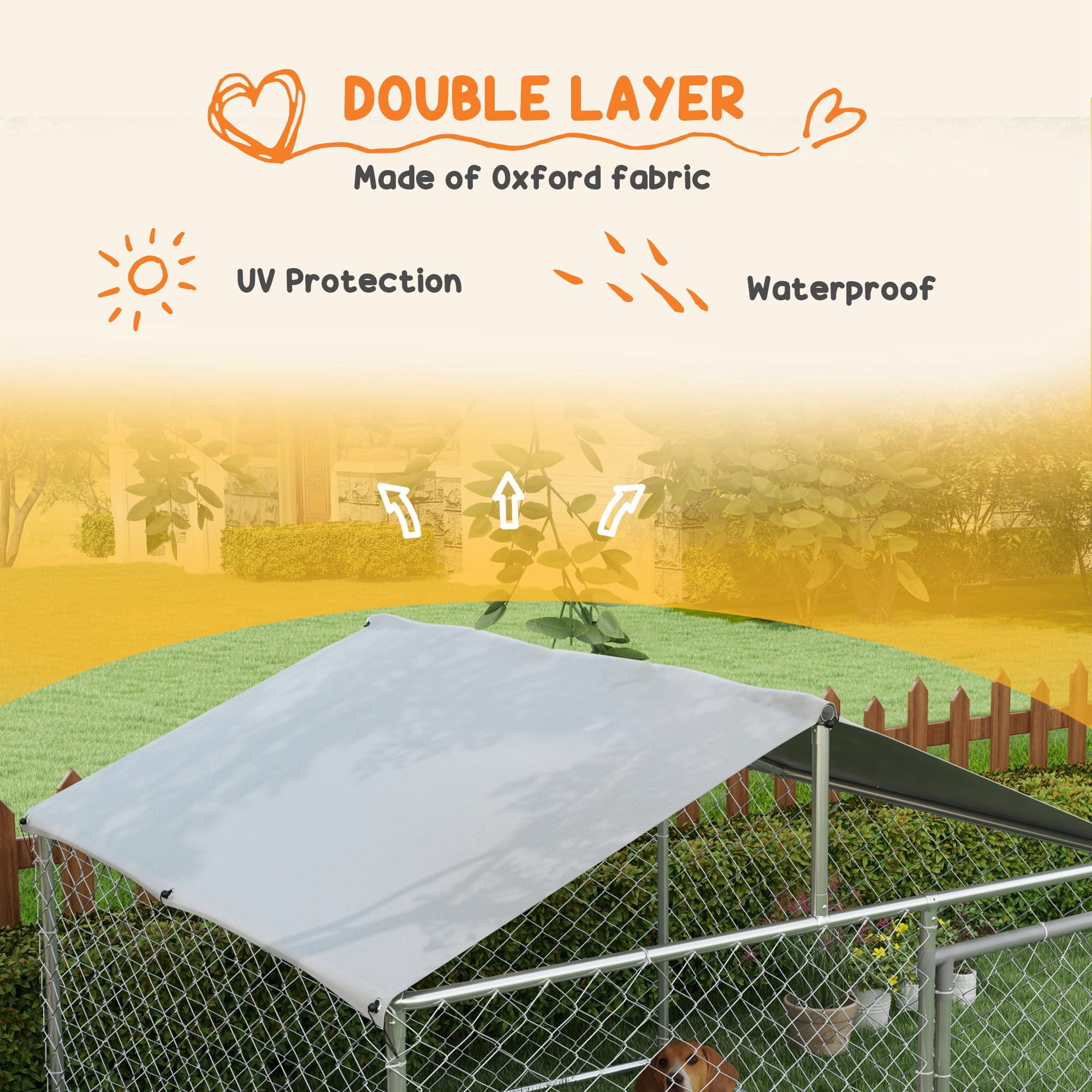 Large Outdoor Dog Kennel, Heavy Duty Galvanized Chain Link Dog Run with Waterproof Cover & Secure Lock