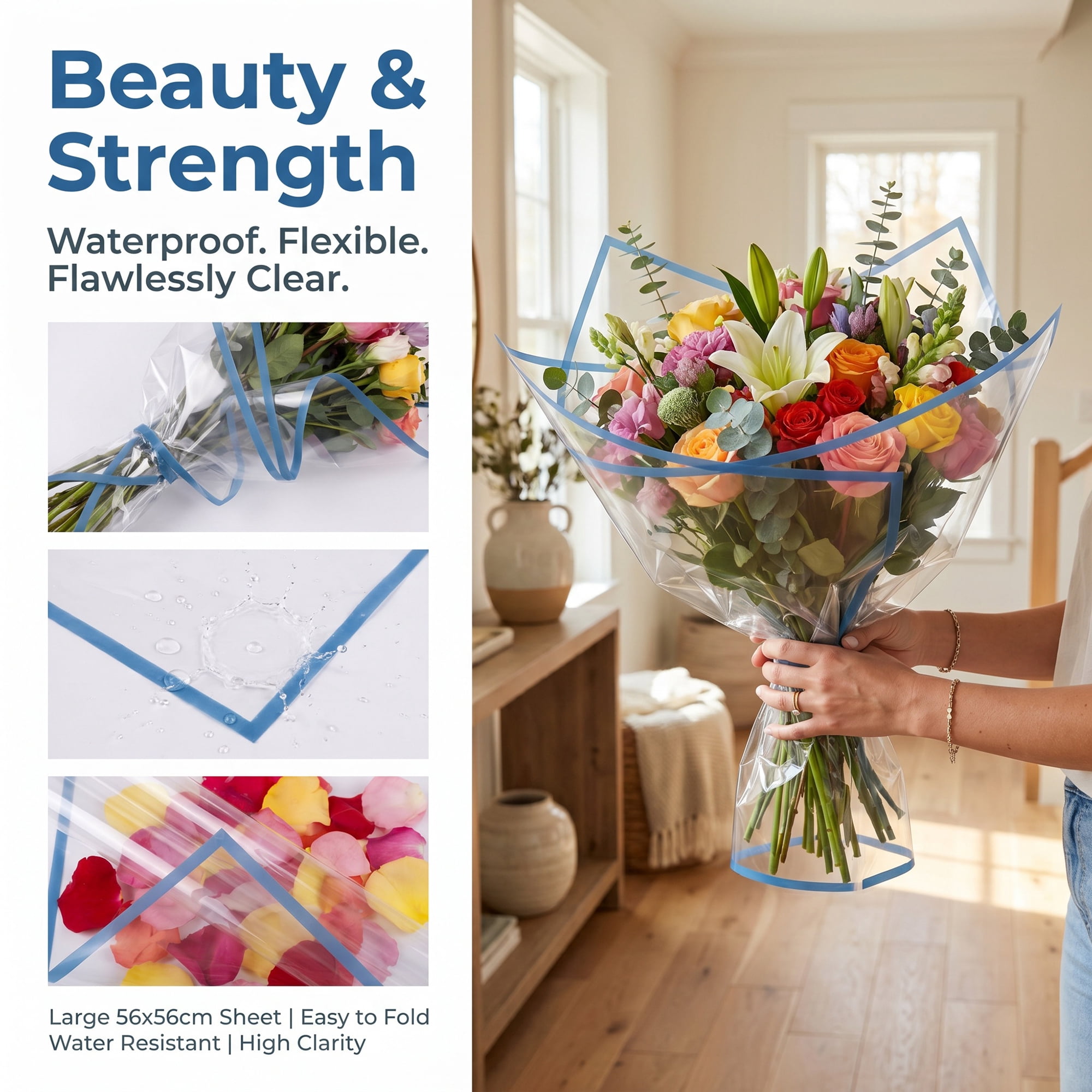 Unique Bargains Premium Waterproof Clear Gift Wrapping Paper for Gifts Blue 22"x 22"