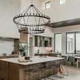 thumbnail image 5 of Extra Large 2-Tier Wagon Wheel Chandelier, 88-Light Black Farmhouse Pendant Light for High Ceiling, Rustic Round Hanging Chandelier for Dining Room, Kitchen Island, Foyer, Entryway, 5 of 10