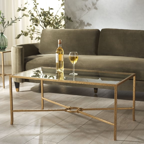 Safavieh Couture Tauri Forged Metal Modern Coffee Table, Brass/Clear