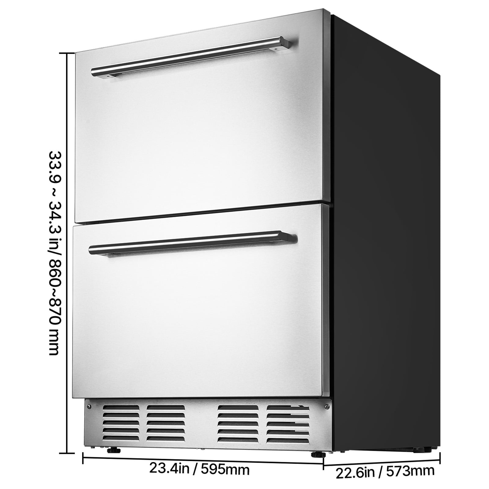 KFFKFF 24-Inch Under-Counter Drawer Refrigerator, Stainless Steel Dual Drawer Fridge with Adjustable Temperature, Outdoor Cooler with Efficient Compressor & LED Display, Suitable for Home, Office