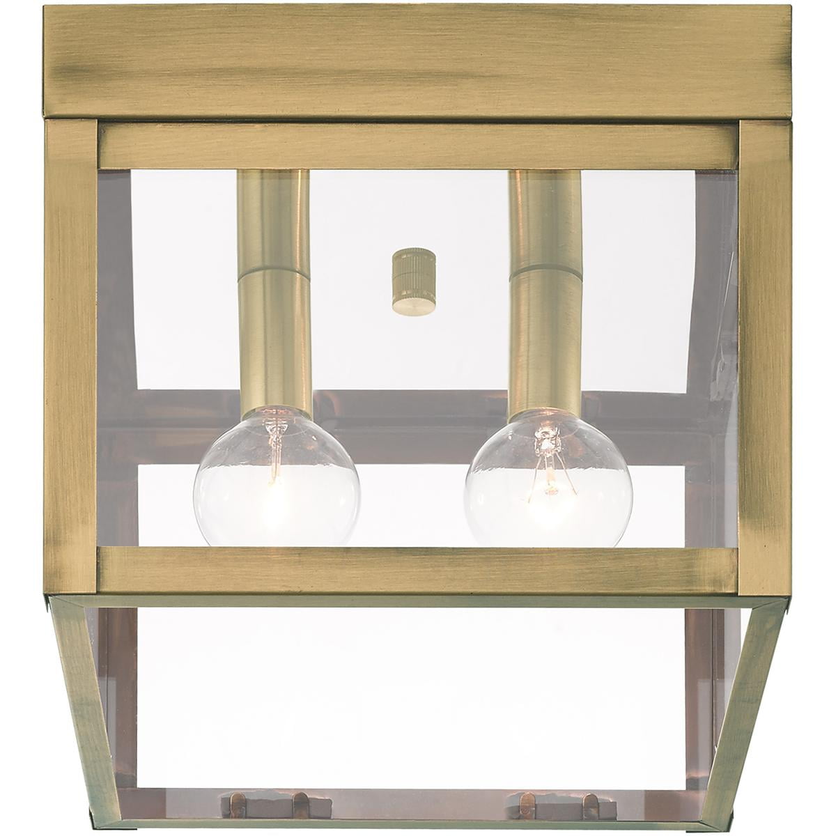 8 inch 2 Light Antique Brass Outdoor Ceiling Light fixture with Clear Glass Shade
