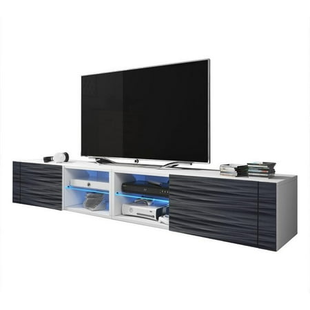 Best Modern 79" TV Stand Matte Body High Gloss Doors with 16 Color LEDs