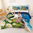 thumbnail image 3 of jejeloiu Scenic Coastal Puffin Full Size Comforter Sets,Lighthouse Floral Landscape Bedding Comforter Set For Boys,Green Blue,Navy Blue Reversible,3 Pieces,1 Comforter and 2 Pillowcases, 3 of 7