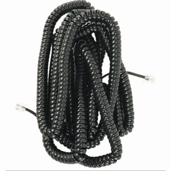 OLIVE- 50' Foot Long Coiled Telephone Modular Handset Cord Black 4P4C Rj11 - New