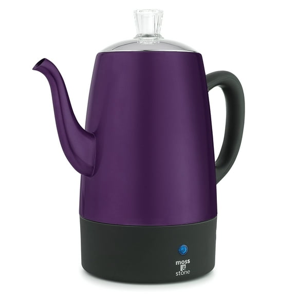 Moss & Stone Electric Coffee Percolator | Body with Stainless Steel Lids Coffee Maker | Percolator Electric Pot - 10 Cups Camping Coffee Pot (Purple)