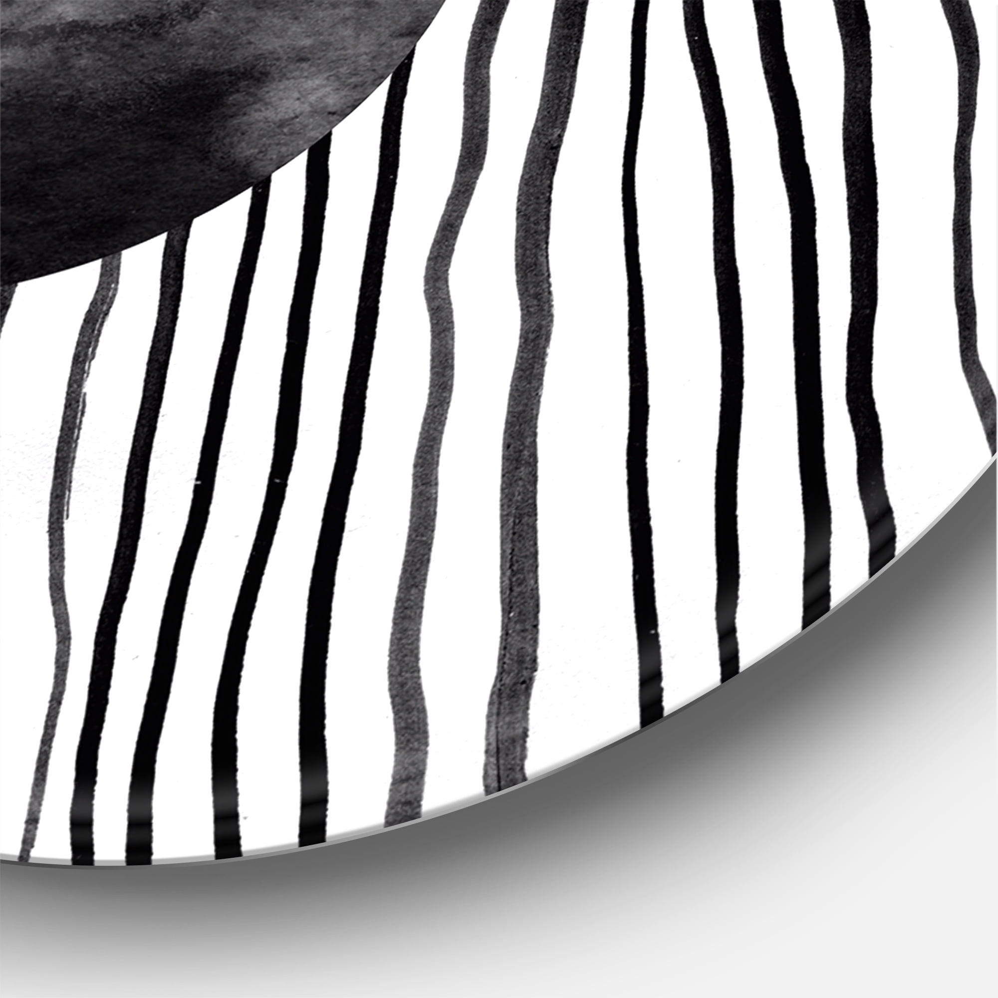 Designart 'Black and White Striped Under Tropical Leaf I' Modern Circle Metal Wall Art 36x36 - Disc of 36