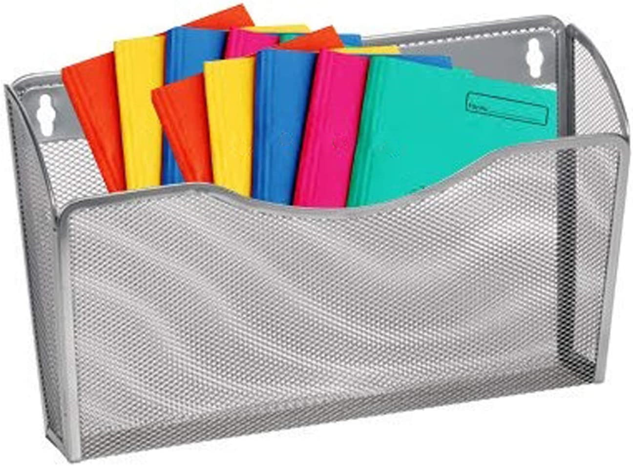 Mesh Wall File Organizer,Vertical Wall File Holder Rack,Mail Organizer for Papers,Folders,Files Clipboard & Magazine Organization.Mesh File Holder Great for Office,Home(Silver)