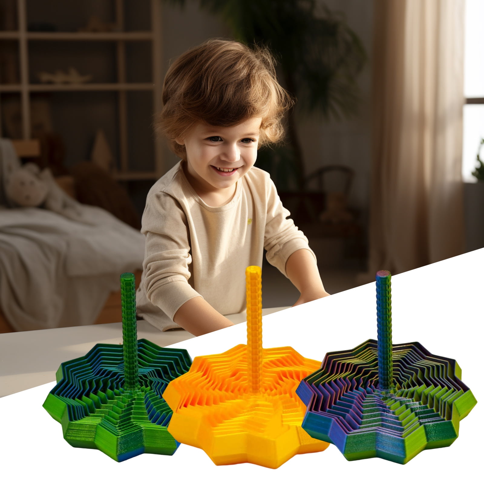 6Pieces Rotating Rotating Gyroscope Three Dimensional Print Fingertip Spinner Mindfulness Distraction Concentration Tool