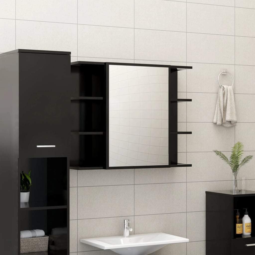 vidaXL Bathroom Mirror Chipboard Washroom Storage Rack Multi