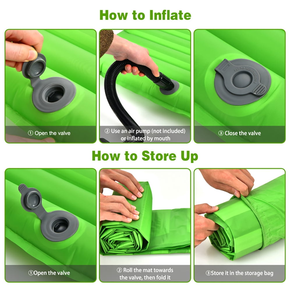 Resenkos 3 Inch Thick Inflatable Waterproof Camping Sleeping Pad-Green, Camping Mattress, Portable Roll Up Bed, Inflatable Outdoor Mat for Rooftop Tent Car Truck Van, 4 Season