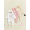 thumbnail image 3 of BemeyourBBs She‘s Here Baby Girls Spring Fall Winter Clothes Newborn Baby Girl Hospital Going Home Outfit Waffled Romper Bow Letter Print Long Sleeve One Piece Jumpsuit with Headband, 3 of 9