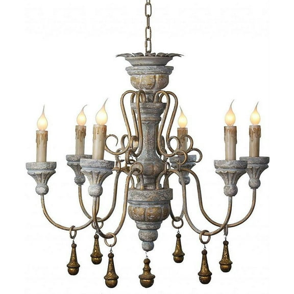 EuroLux Home 6-Light Rustic Wood Electric Carved Pendant Chandelier