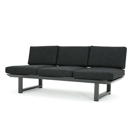 - Bonnie Outdoor Rust-Proof Aluminum 3 Seater Sofa with Weather Resistant Cushions, Grey Finish and Dark Grey