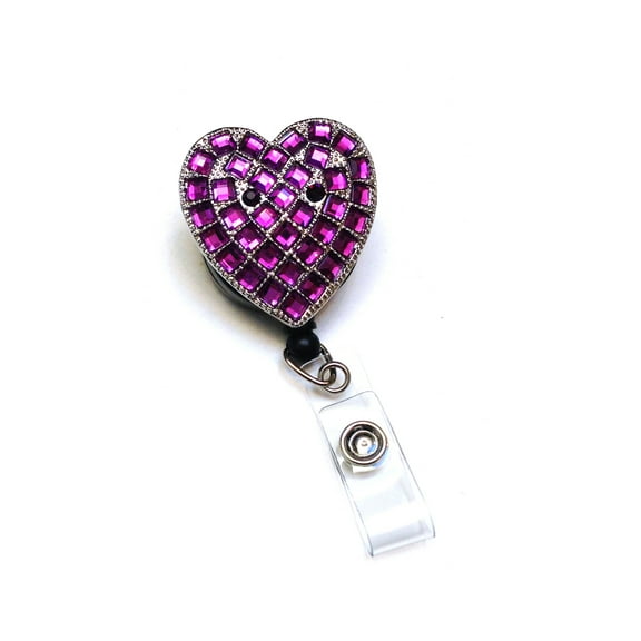 WigsPedia Rhinestone Retractable Badge Reel/ID Badge Holder - Purple Rhinestone Heart