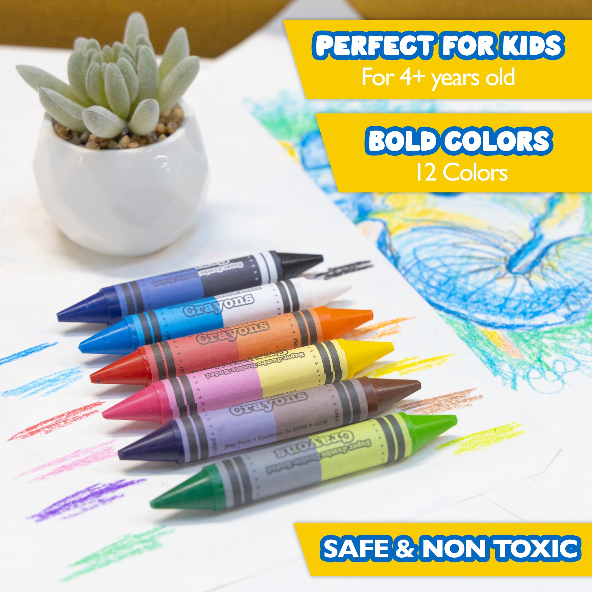 BAZIC Dual Sided Super Jumbo Crayons Premium 12 Colors, Non Toxic Drawing Crayons, Gift for Student, 24-Pack