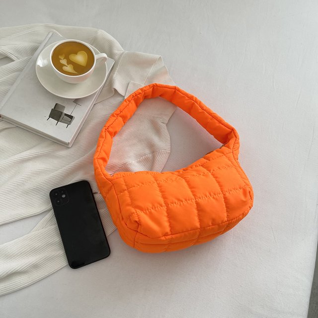 Bolsas de hombro para mujer Bolsa de compras de color sólido simple acolchado de tela (naranja) Hugtrwg Para Estrenar