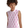 thumbnail image 3 of Pink Argyle Sleeveless Golf Shirts For Women Moisture Wicking Sports V-Neck Polo Lightweight Quick Dry Womens Tank Tops 3XL, 3 of 9