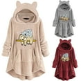 thumbnail image 4 of Fesfesfes Clearance Long Hoodie Tops for Women Cute Pattern Winter Cat Ear Fleece Fuzzy Hooded Blanket Dress Plush Tops For Teen Girls, 4 of 6